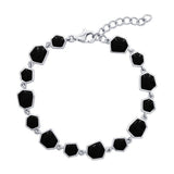 Sterling Silver Irregular Shaped Black Onyx Link 7+1