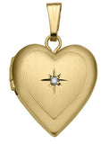 14 Karat Yellow Gold Filled Heart Locket Diamond=.01 Carat with 18" Rope Chain