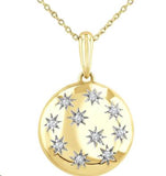 24 Karat Gold Vermeil Necklace Puffed Circle Pendant 10 Diamonds=.08 Carat IJ I1-2  Adjustable Chain 16-18"