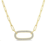 24 Karat Gold Vermeil Paperclip Necklace Oval Pendant 32 Diamonds=.10ct IJ I1-2 18