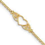 14k Polished Open Heart with Filigree and Bismark Chain 10 inch  Anklet