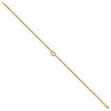14k Diamond-cut Open Heart and Rope Chain 10 inch Anklet