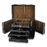 Luxury Giftware High Gloss Walnut Burl Veneer 3-drawer with Swing-out Sides Locking Wooden Jewelry Box
