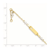 14k Two-tone Polished Textured Cross and Cut-out Heart 18x5mm Plate 4.5 inch Baby/Child ID Bracelet with 1 inch Extender