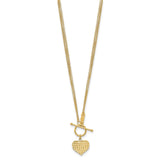14k Polished Diamond-cut Heart with 3-Strand Chain 18 inch Toggle Necklace
