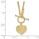14k Polished Diamond-cut Heart with 3-Strand Chain 18 inch Toggle Necklace
