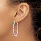 14K White Gold 3x40mm Polished Lightweight Tube Hoop Earrings
