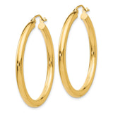 14K 3x35mm Polished Tube Hoop Earrings