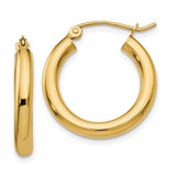 14k 3x20mm Polished Tube Hoop Earrings