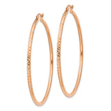 14k Rose Gold 2x50mm Diamond-cut Round Tube Hoop Earrings