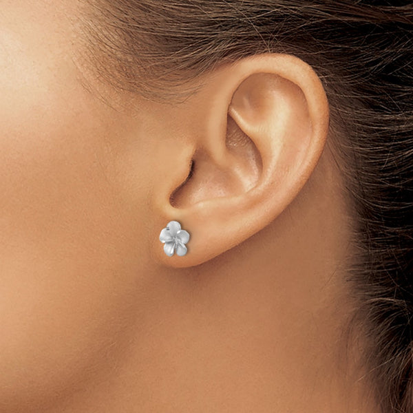 Droste Post 14k White Gold Satin Diamond-cut Plumeria Post Earrings – Droste's ...