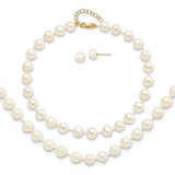 14k 6-7mm White Round Freshwater Cultured Pearl 7.25 inch with 1 Extender Bracelet/18 inch with 2 inch Extender Necklace/Button Earrings Set