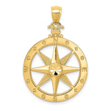 14K Diamond-Cut Polished and Satin Compass Pendant
