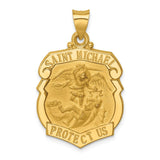14k Polished and Satin Hollow Large St. Michael Medal Badge Pendant