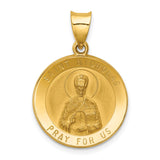 14k Polished and Satin Hollow St Nicholas Medal Round Pendant
