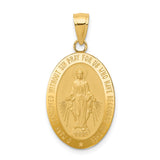 14k Polished and Satin Solid Miraculous Medal Oval Pendant