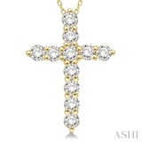 1/2 Ctw Round Cut Diamond Cross Pendant With Chain in 14K Yellow Gold