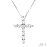 1/3 Ctw Round Cut Diamond Cross Pendant With Chain in 14K White Gold