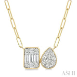 1/2 Ctw Lovebright Emerald and Pear Shape Toi Et Moi Baguette and Round Cut Diamond Necklace in 14K Yellow and White Gold