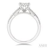 5/8 Ctw Oval Shape Center Split Criss-Cross Shank Lovebright Round Cut Diamond Engagement Ring in 14K White Gold