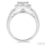 1 Ctw Round and Baguette Diamond Lovebright Engagement Ring in 14K White Gold