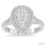 3/4 Ctw Pear shape Diamond Lovebright Diamond Ring in 14K White Gold