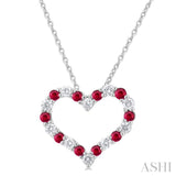 1.80 MM Round Cut Ruby and 1/4 Ctw Open Heart Round Cut Diamond Precious Fashion Pendant With Chain in 14K White Gold