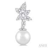 8 MM Cultured Pearl and 3/8 Ctw Round Cut Diamond Lovebright Fashion Earrings in 14K White Gold