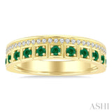 2 MM Round Shape Emerald and 1/6 Ctw Round Cut Diamond Precious Fashion Band in 10K Yellow Gold