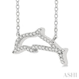 1/10 Ctw Sea Life Petite Dolphin Round Cut Diamond Fashion Pendant With Chain in 10K White Gold