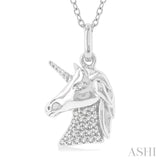 1/10 Ctw Petite Unicorn Round Cut Diamond Fashion Pendant With Chain in 10K White Gold