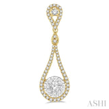 1 Ctw Loop Dangler Round Cut Diamond Lovebright Hanging Earrings in 14K Yellow and White Gold