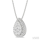 3/4 Ctw Pear Shape Lovebright Round Cut Diamond Pendant With Chain in 14K White Gold