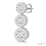 1/2 Ctw Hanging Triple Mount Lovebright Round Cut Diamond Earring in 14K White Gold
