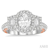 1/2 Ctw Oval Semi-Mount Baguette & Round Cut Diamond Ring in 14K White and Rose Gold