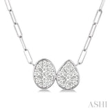 3/8 Ctw Lovebright Oval and Pear Shape Toi Et Moi Round Cut Diamond Necklace in 14K White Gold