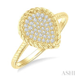 1/5 Ctw Pear Shape Rope Accent Round Cut Diamond Fashion Ring in 10K Yellow Gold
