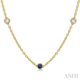 2.85 MM Sapphire and 1/2 Ctw Round Cut Diamond Precious Station Necklace in 14K Yellow Gold