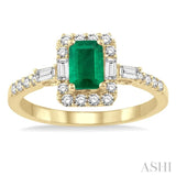 6x4 MM Octagon Cut Emerald and 1/2 Ctw Round Cut Diamond Precious Ring in 14K Yellow Gold