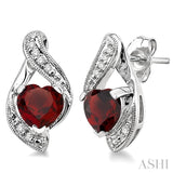 6x6 MM Heart Shape Garnet and 1/20 Ctw Single Cut Diamond Semi-Precious Earrings in 14K White Gold