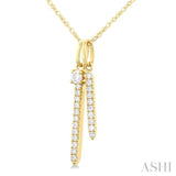 1/6 Ctw Twin Vertical Bar Round Cut Diamond Fashion Pendant With Chain in 14K Yellow Gold