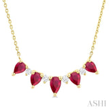 5x3 MM & 4x3 MM Pear Cut Ruby and 1/8 Ctw Round Cut Diamond Precious Necklace in 14K Yellow Gold