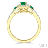 6x4 MM & 5x3 MM Triple Oval Shape Emerald and 1/5 Ctw Round Cut Diamond Precious Ring in 10K Yellow Gold