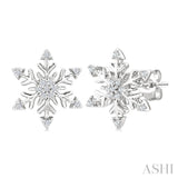 1/10 Ctw Petite Snowflake Round Cut Diamond Halo Fashion Stud Earring in 10K White Gold