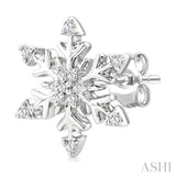 1/10 Ctw Petite Snowflake Round Cut Diamond Halo Fashion Stud Earring in 10K White Gold