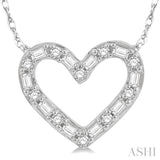 1/4 Ctw Heart Charm Baguette and Round Cut Diamond Pendant With Chain in 14K White Gold