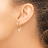 14K 5-6mm White Semi-round Freshwater Cultured Pearl and Beads Polished Hoop Earring