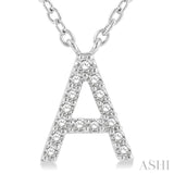 1/20 Ctw Initial 'A' Round Cut Diamond Pendant With Chain in 10K White Gold