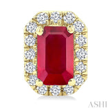 5x3 MM Octagonal Shape Ruby and 1/8 Ctw Round Cut Diamond Halo Precious Stud Earrings in 10K Yellow Gold