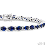 4X3 MM Oval Cut Sapphire and 5/8 Ctw Round Cut Diamond Precious Bracelet in 14K White Gold